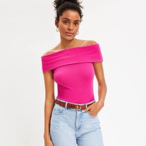 Loft Pink Off Shoulder Knit Top size Small